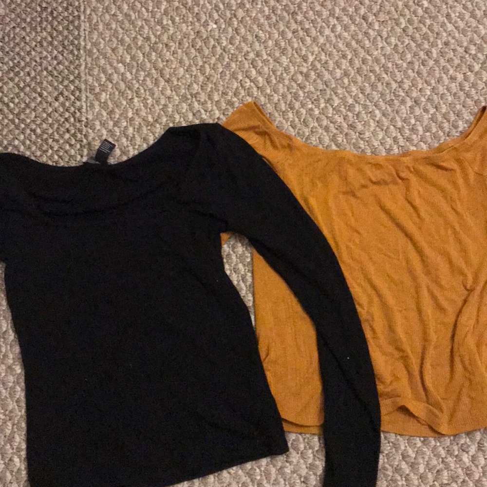 Cute orange yellow off the shoulder sweater